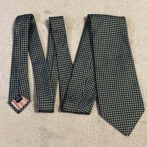 Ted Baker London Men's Necktie Navy Blue Yellow Dots Circles Silk Made in USA